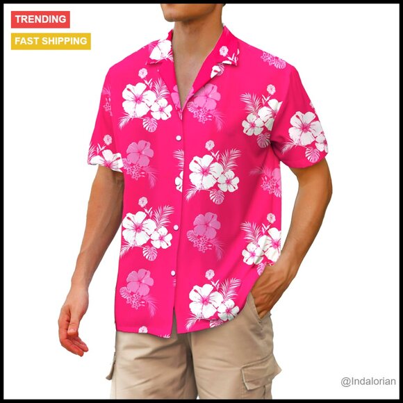 Men's Tropical Floral Cuban Collar Button Down Shirt Lightweight Polyester